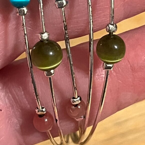 Silver tone Cuff Bracelet with Tiger Eye Beading in Various Colors - Picture 8 of 10